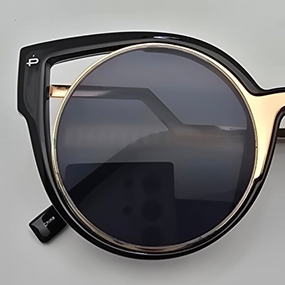 Prive Revaux The Feminist Black Gold Frame Grey Lens Round Cat Eye Sunglasses main image 16